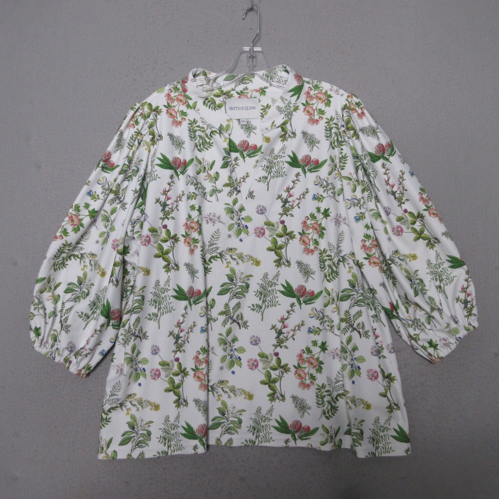 Smith & Quinn Top Floral Eliza Puff Sleeve Green Pink Cottage Garden Botanical